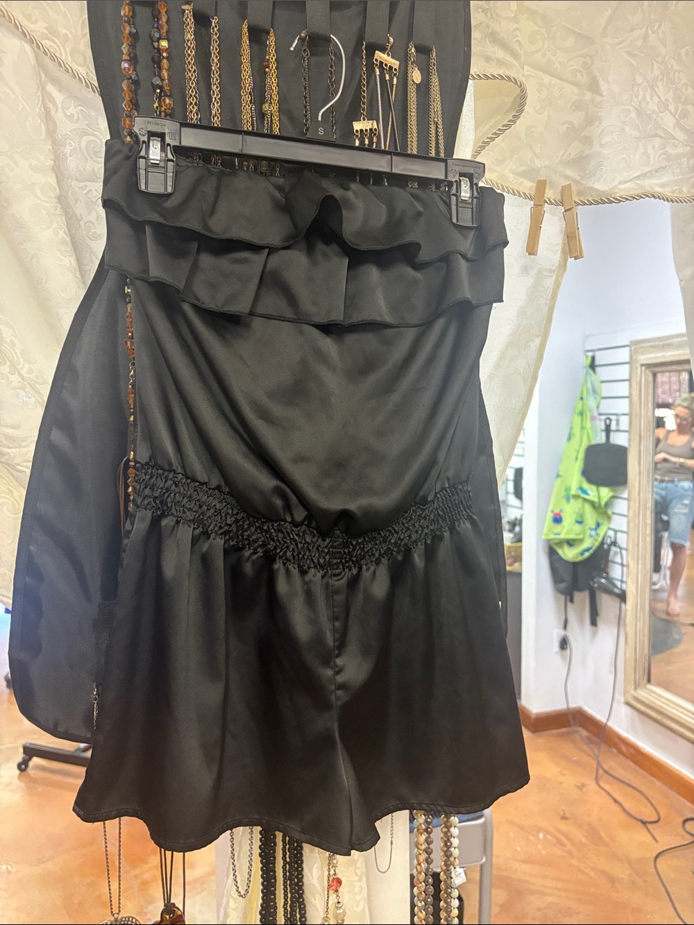 Black Ruffled Satin Romper